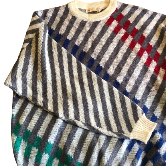 Vintage Adam Slope Sweater Mens XL Striped Geometric Knit Short Sleeve - Picture 2 of 5